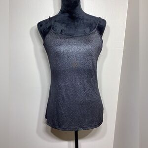 Express Silver Glitter and Black Tank Top with Built In Bra Size Large